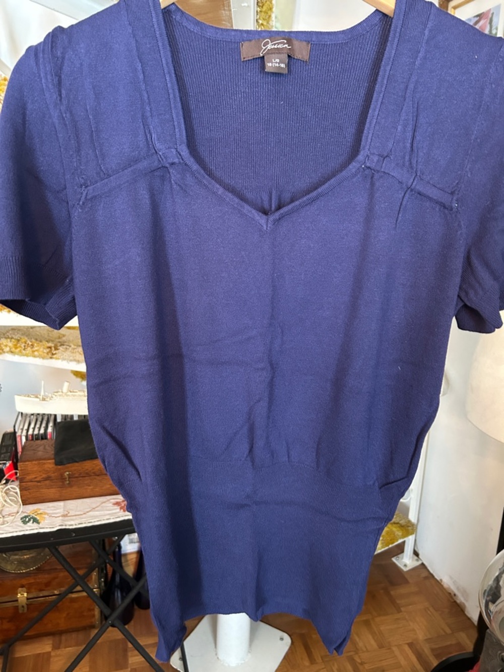 Jessica Navy Short-Sleeve V-Neck Knit Top